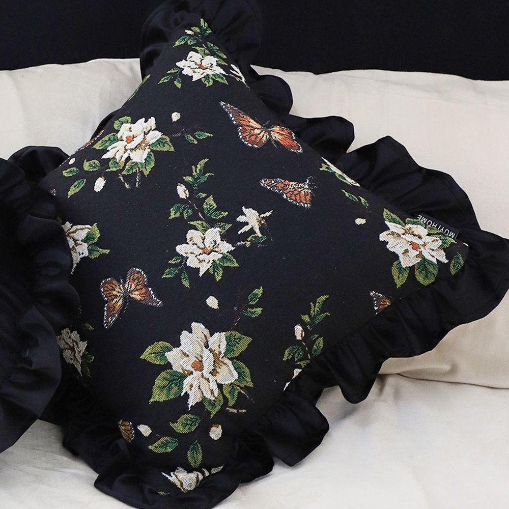 SOGA 2X 45cm Square Vintage Decorative Embroidered Black Throw Pillowcase 4