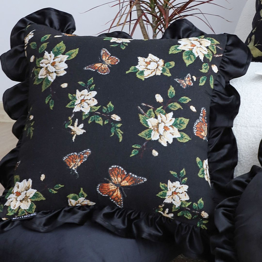 SOGA 2X 45cm Square Vintage Decorative Embroidered Black Throw Pillowcase 6