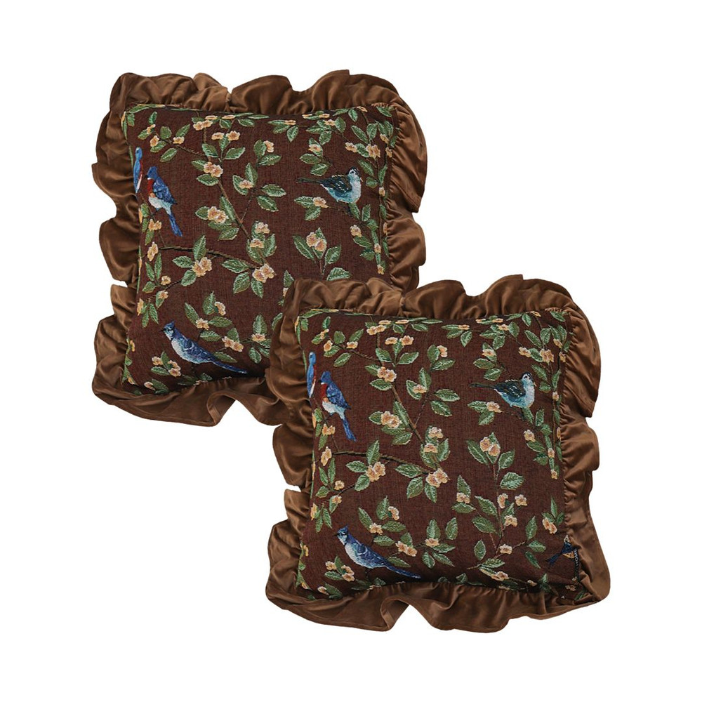 SOGA 2X 45cm Enchanted Garden Bird Floral Ruffled Throw Pillowcase 1