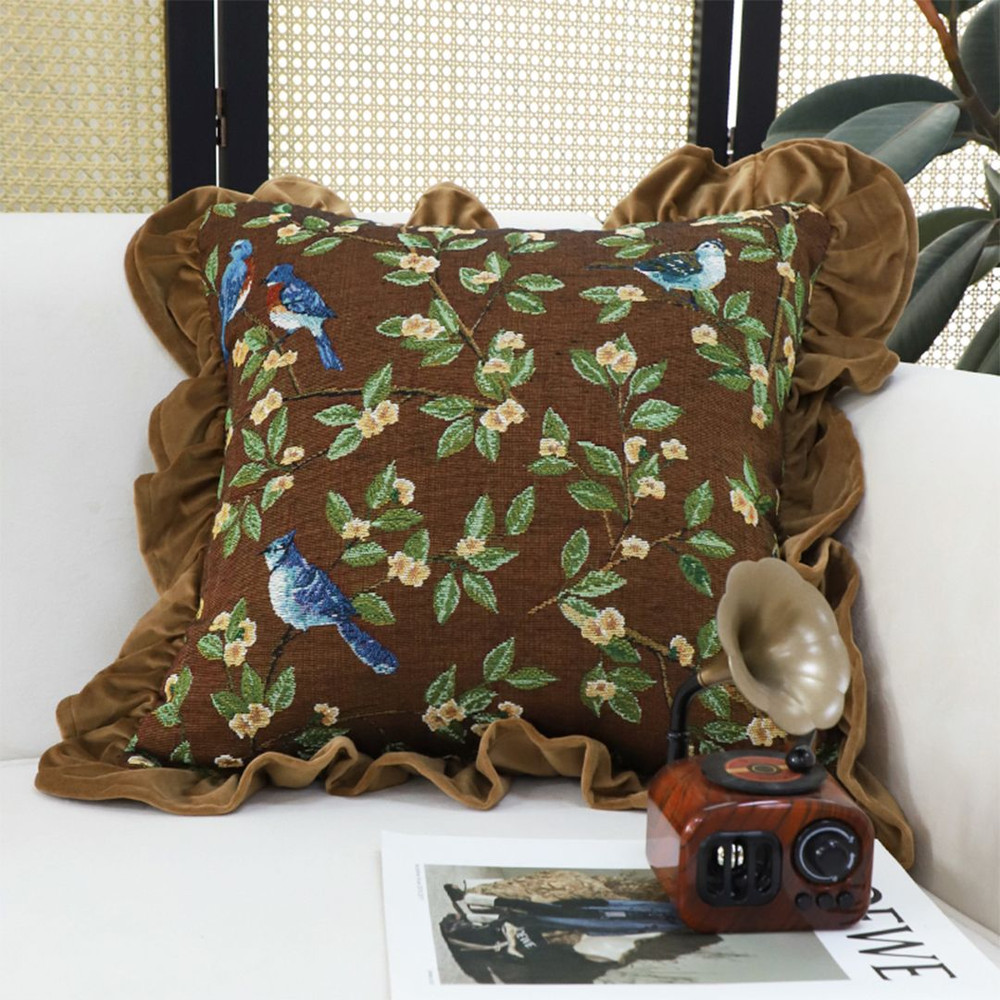SOGA 2X 45cm Enchanted Garden Bird Floral Ruffled Throw Pillowcase 2