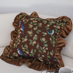 soga 2x 45cm enchanted garden bird & floral ruffled throw pillowcase