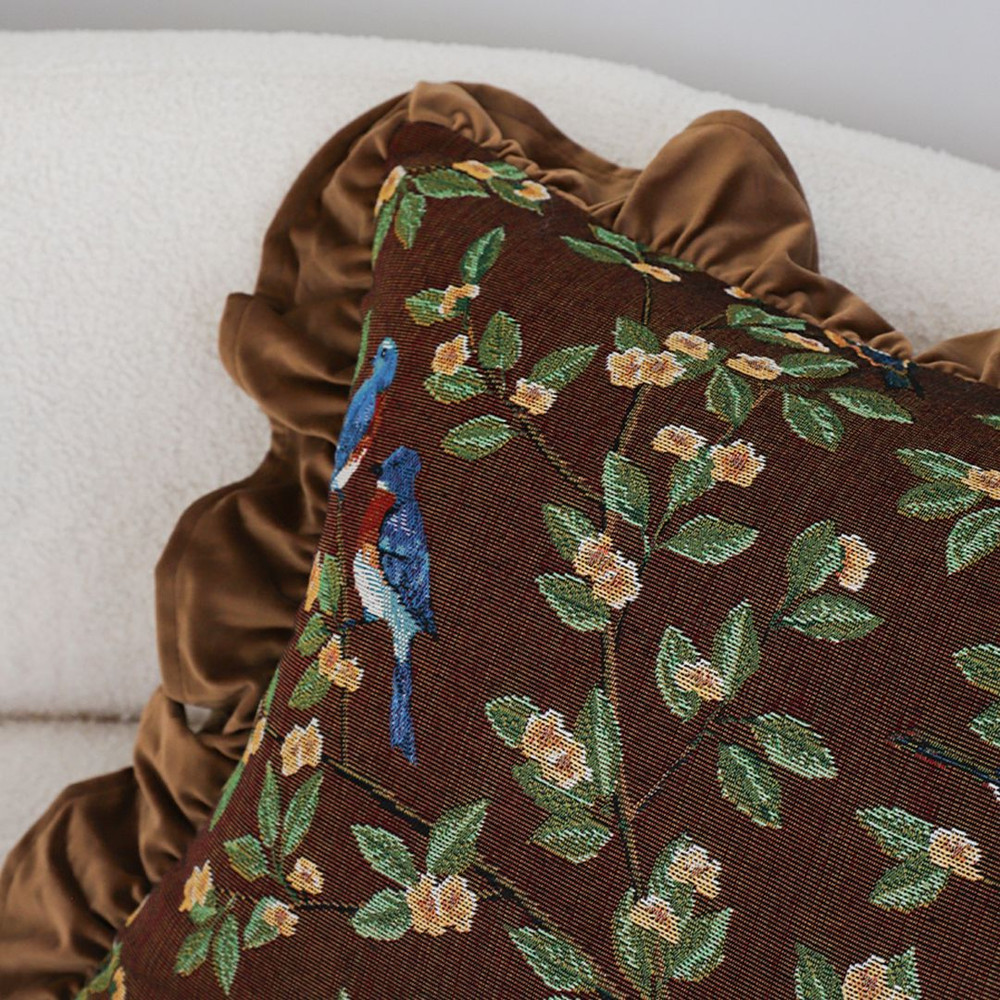 SOGA 2X 45cm Enchanted Garden Bird Floral Ruffled Throw Pillowcase 3