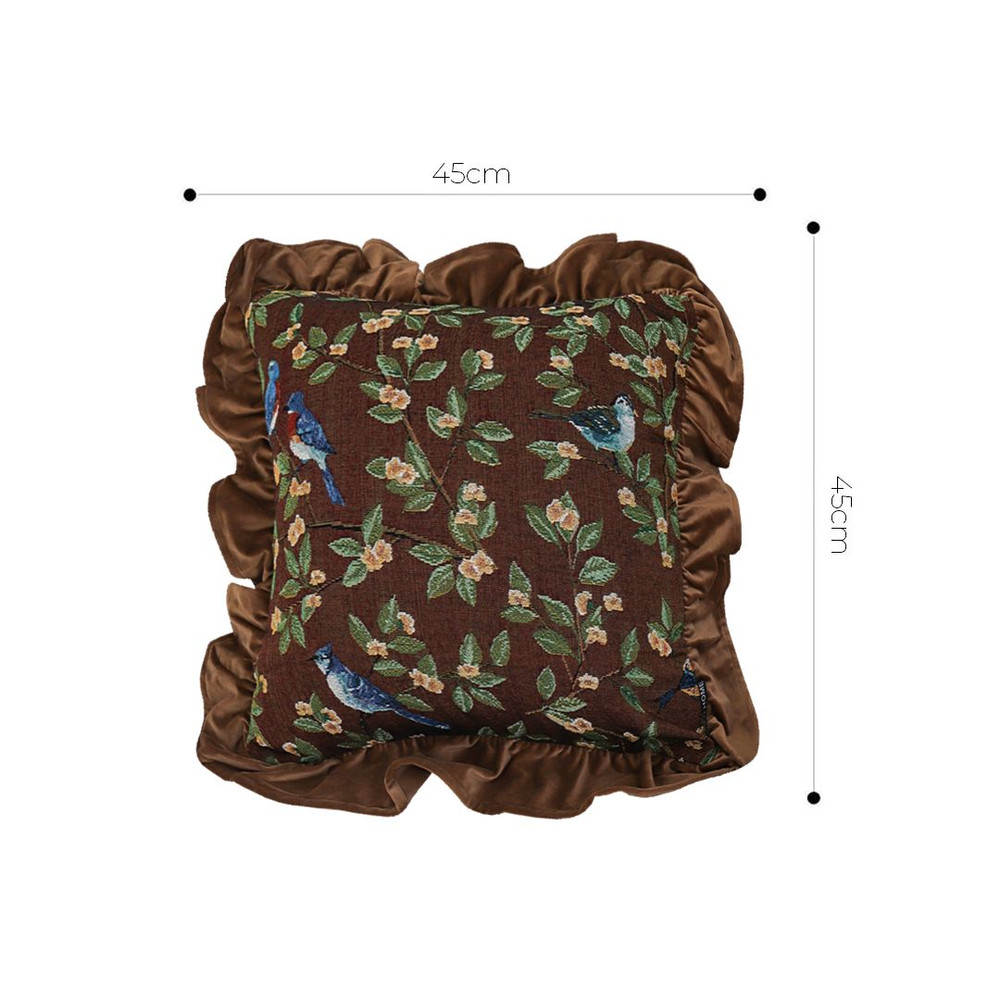 SOGA 2X 45cm Enchanted Garden Bird Floral Ruffled Throw Pillowcase 4