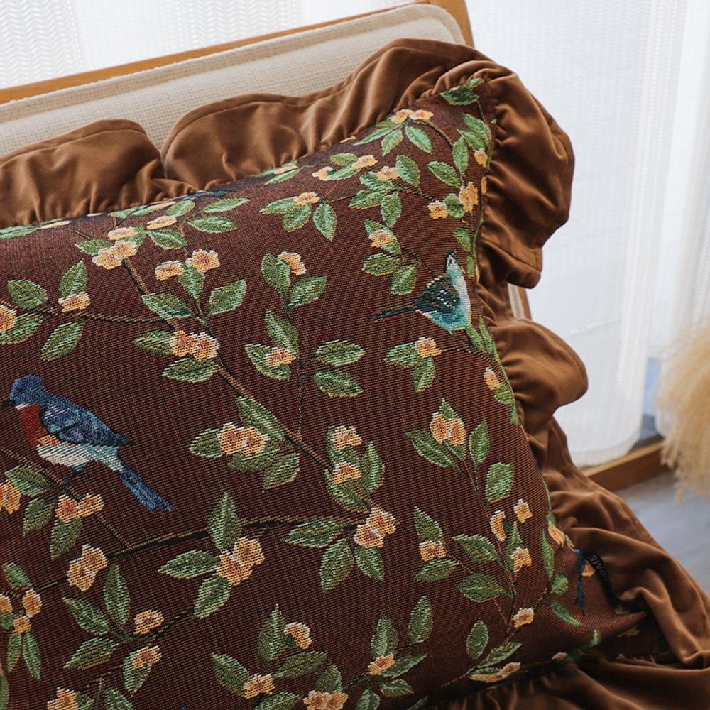 SOGA 2X 45cm Enchanted Garden Bird Floral Ruffled Throw Pillowcase 5