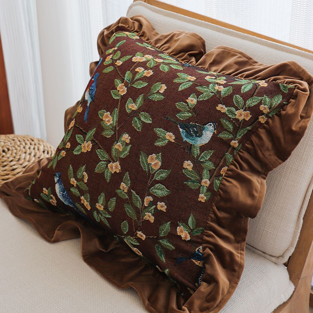 SOGA 2X 45cm Enchanted Garden Bird Floral Ruffled Throw Pillowcase 6