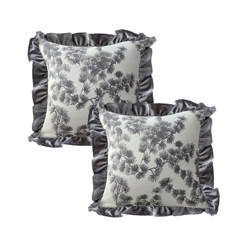 SOGA 2X 45cm Gray Floral With Ruffle Trim 1