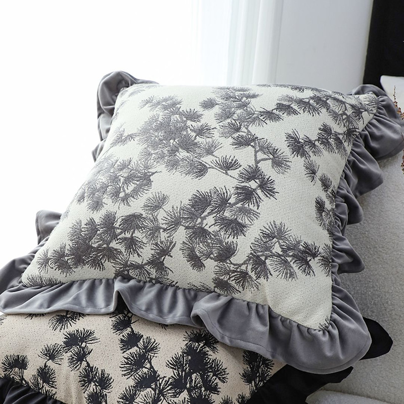 SOGA 2X 45cm Gray Floral With Ruffle Trim 2