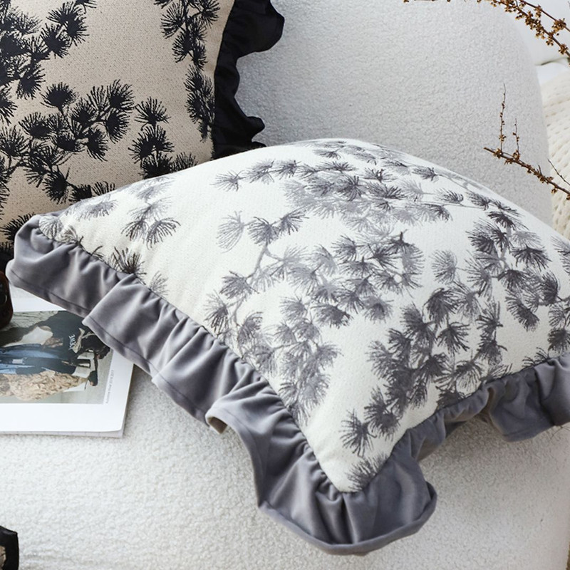 SOGA 2X 45cm Gray Floral With Ruffle Trim 3