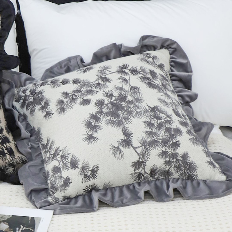 SOGA 2X 45cm Gray Floral With Ruffle Trim 4