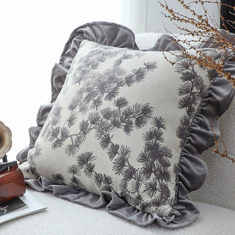 SOGA 2X 45cm Gray Floral With Ruffle Trim 6