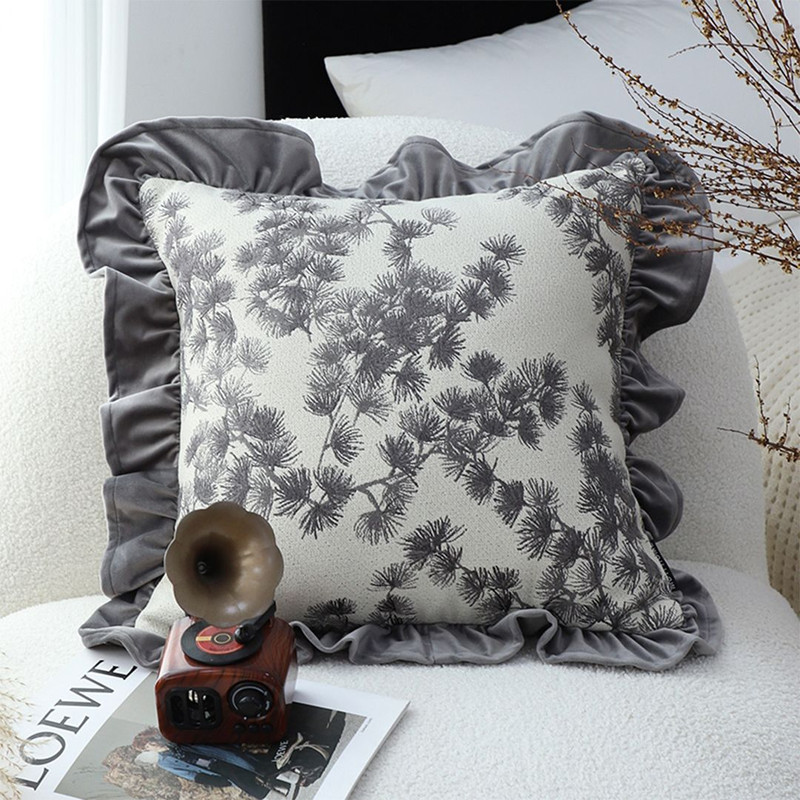 SOGA 2X 45cm Gray Floral With Ruffle Trim 0