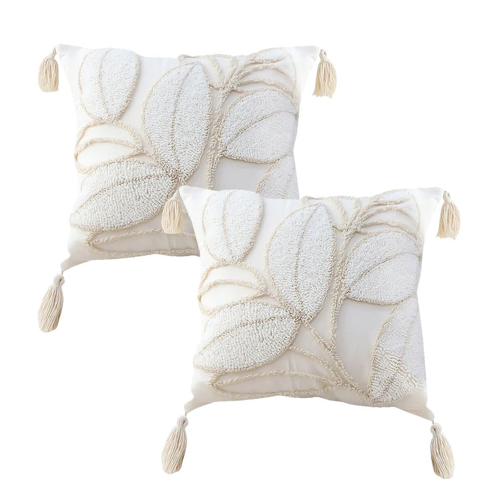 SOGA 2X 45cm Luxe Cream Quilted Pillow Cover With Tassels 5