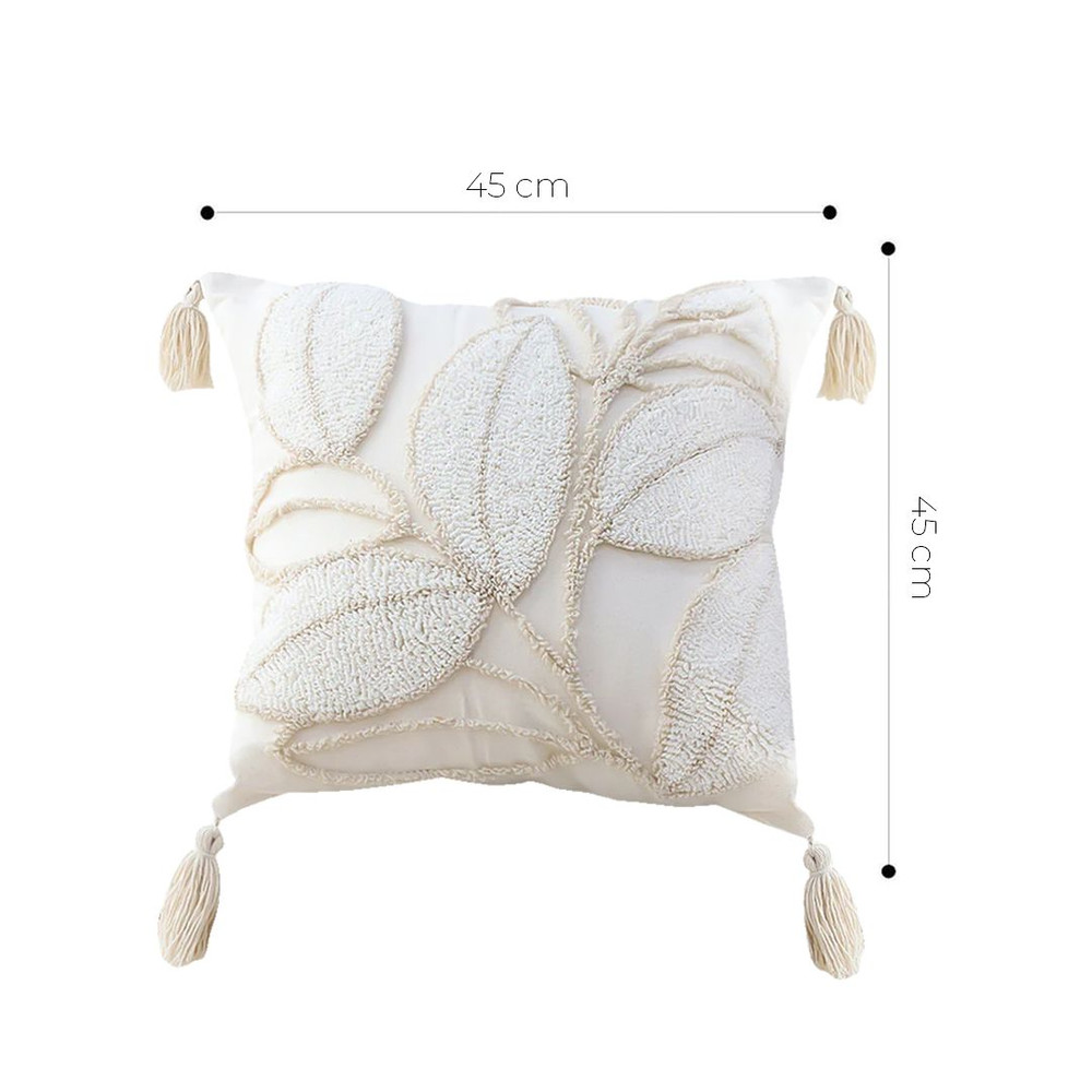 SOGA 2X 45cm Luxe Cream Quilted Pillow Cover With Tassels 6