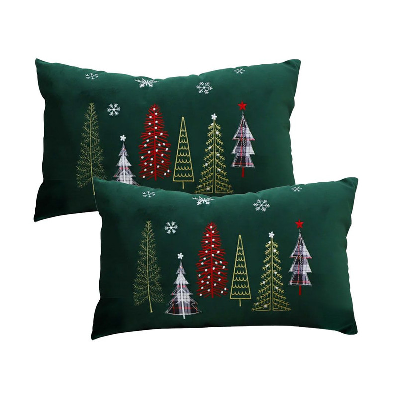 SOGA 2X 30x50cm Christmas Tree Pillowcase Green 1