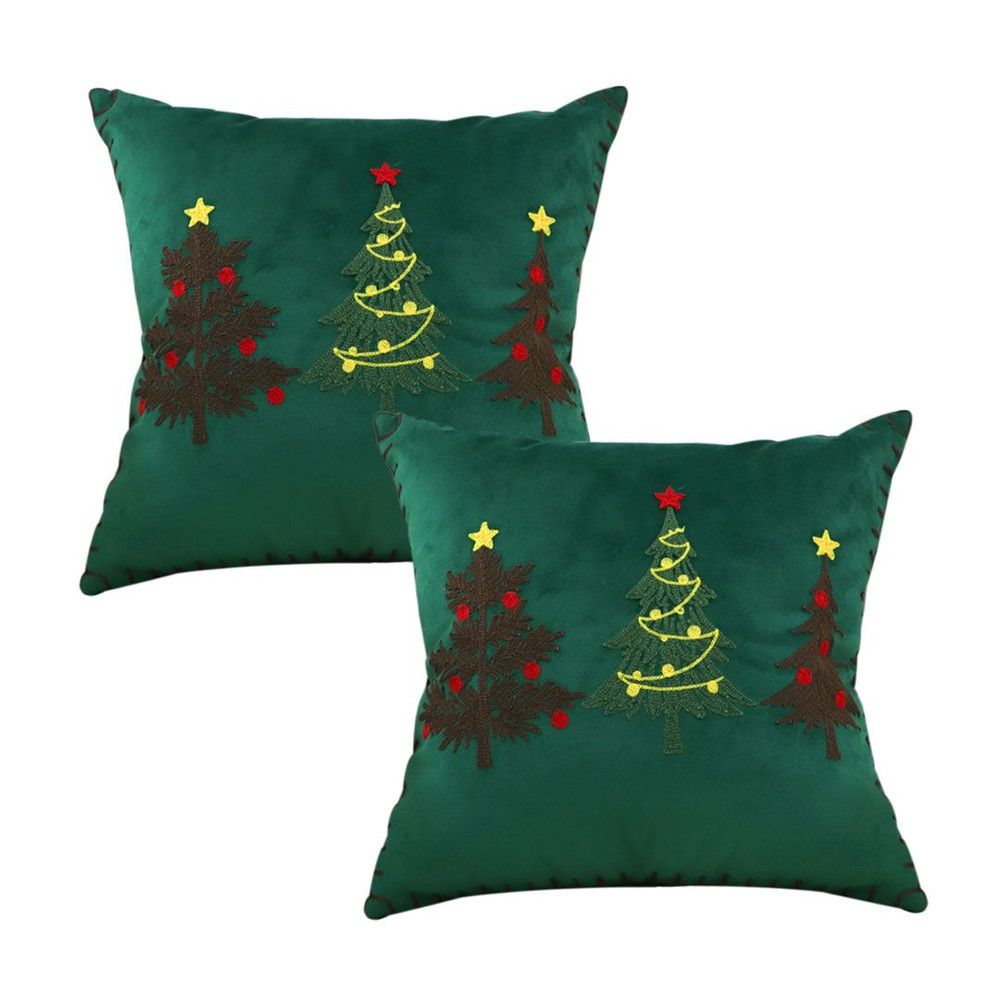 SOGA 2X 45cm Christmas Tree Trio Pillowcase Green 1