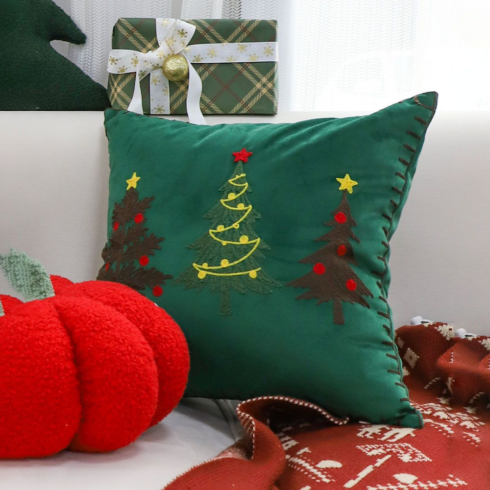 SOGA 2X 45cm Christmas Tree Trio Pillowcase Green 2