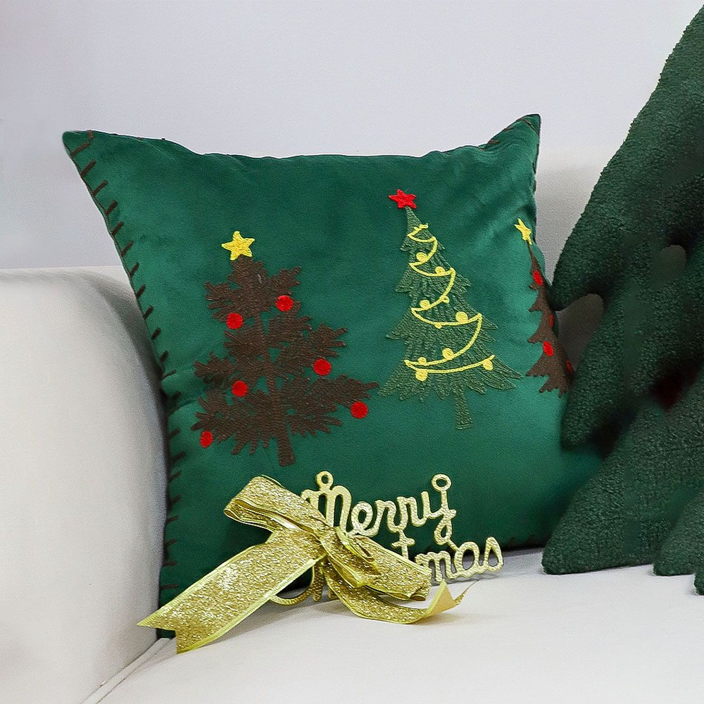 SOGA 2X 45cm Christmas Tree Trio Pillowcase Green 3