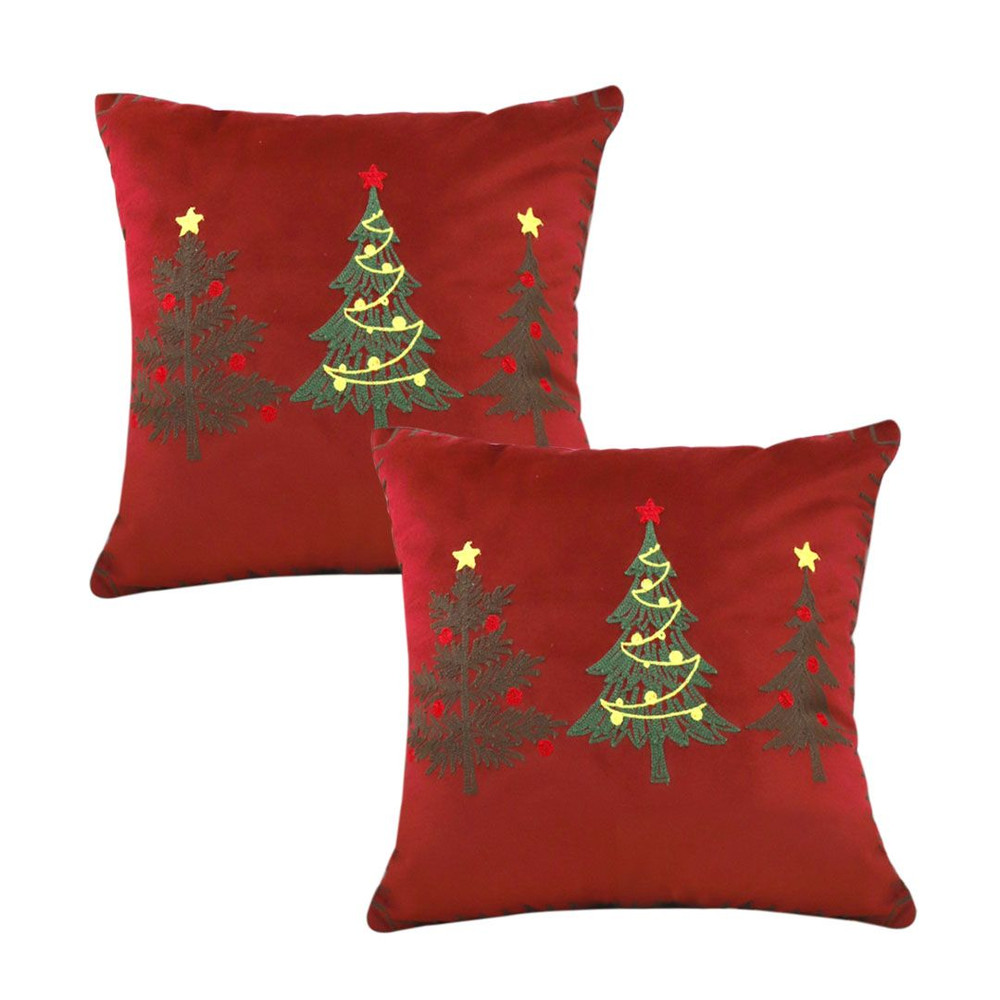 SOGA 2X 45cm Christmas Tree Trio Pillowcase Red 1