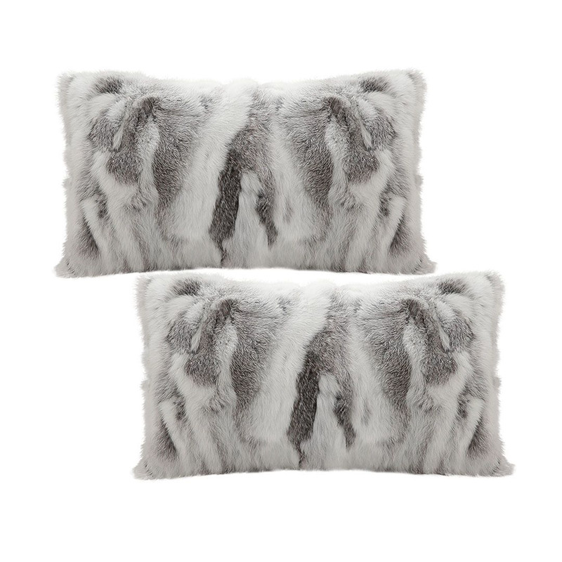 SOGA 2X 30x50cm Luxury Faux Fur Pillowcase GrayWhite 1