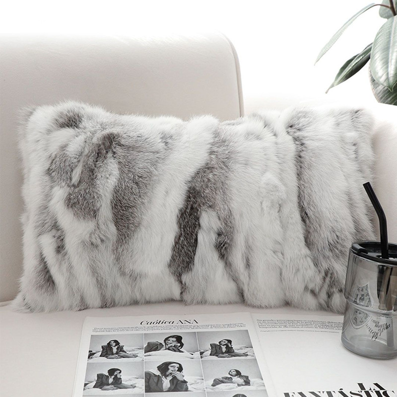 SOGA 2X 30x50cm Luxury Faux Fur Pillowcase GrayWhite 0