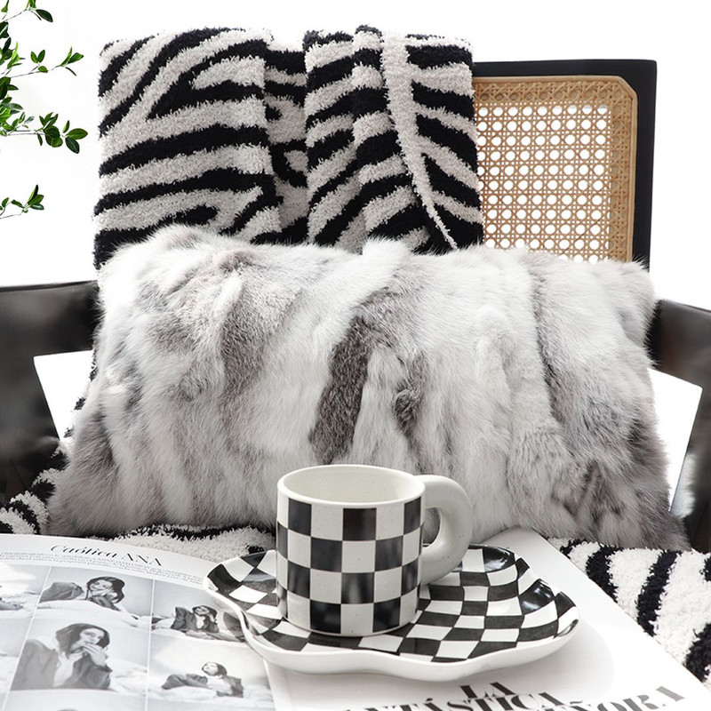 SOGA 2X 30x50cm Luxury Faux Fur Pillowcase GrayWhite 4
