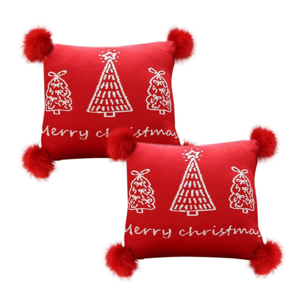 SOGA 2X 45cm Whimsical Red Christmas Tree Pillowcase 1