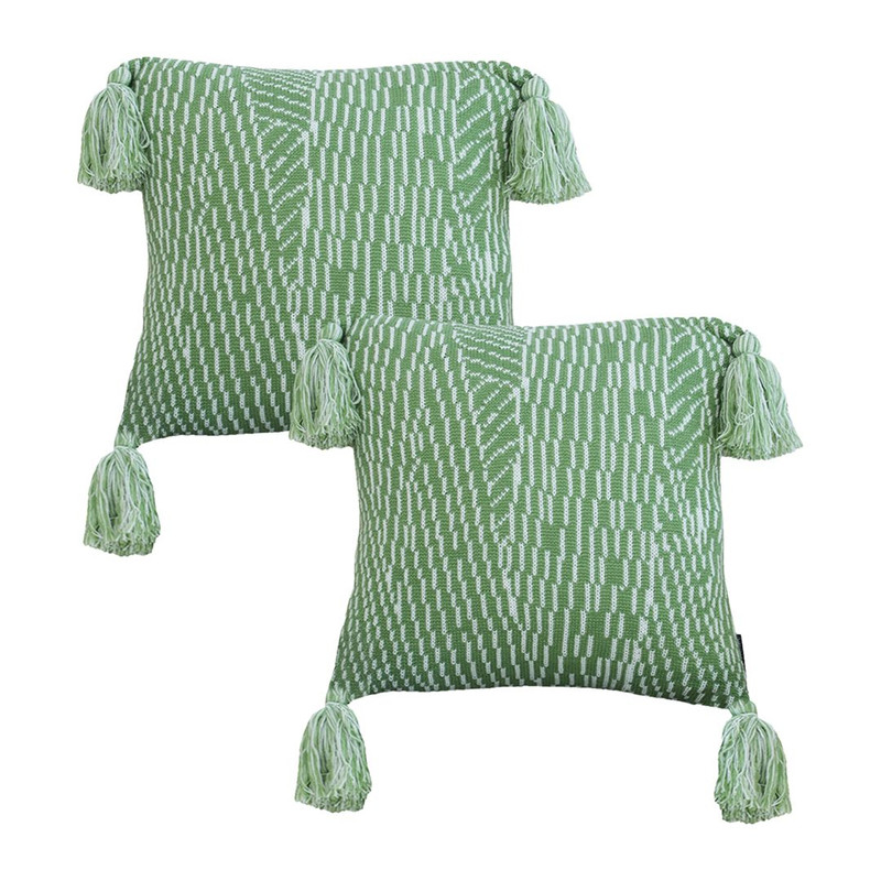 SOGA 2X 45cm Sage Chevron Tassel Pillowcase 1