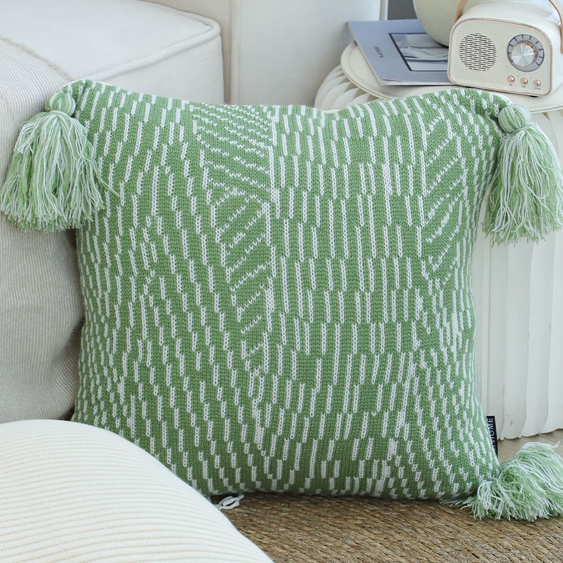 SOGA 2X 45cm Sage Chevron Tassel Pillowcase 4