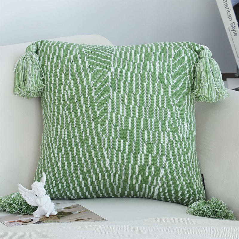 SOGA 2X 45cm Sage Chevron Tassel Pillowcase 0