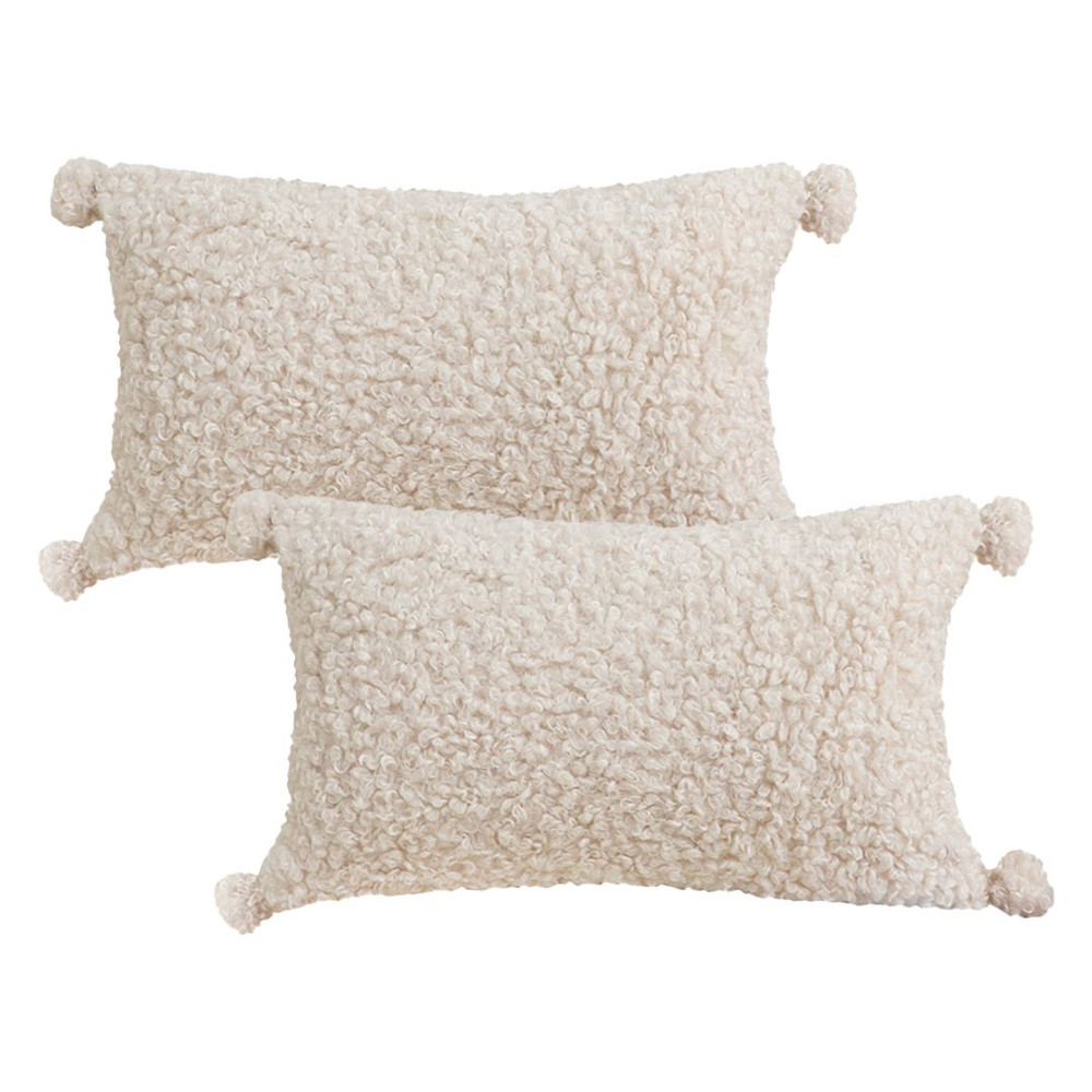 SOGA 2X 30x50cm Cream Boucle Lumbar Pillow With Corner Tassels 1