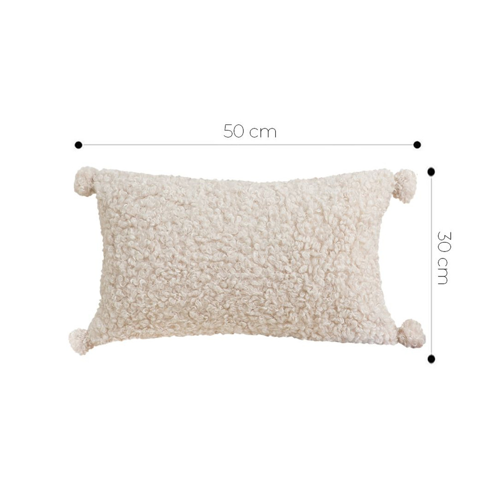 SOGA 2X 30x50cm Cream Boucle Lumbar Pillow With Corner Tassels 2