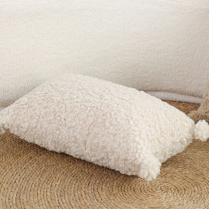 SOGA 2X 30x50cm Cream Boucle Lumbar Pillow With Corner Tassels 5