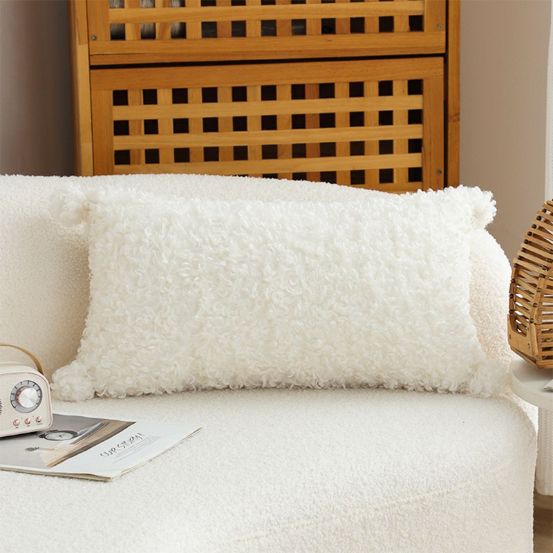 SOGA 2X 30x50cm Ivory Sherpa Lumbar Pillow With Tassel Details 2