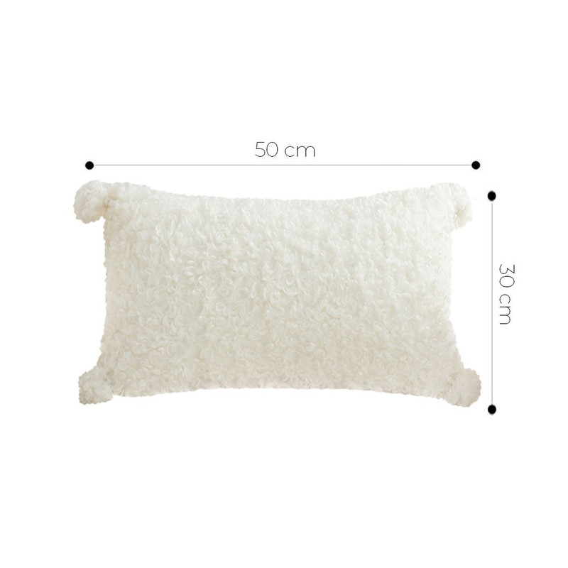SOGA 2X 30x50cm Ivory Sherpa Lumbar Pillow With Tassel Details 4