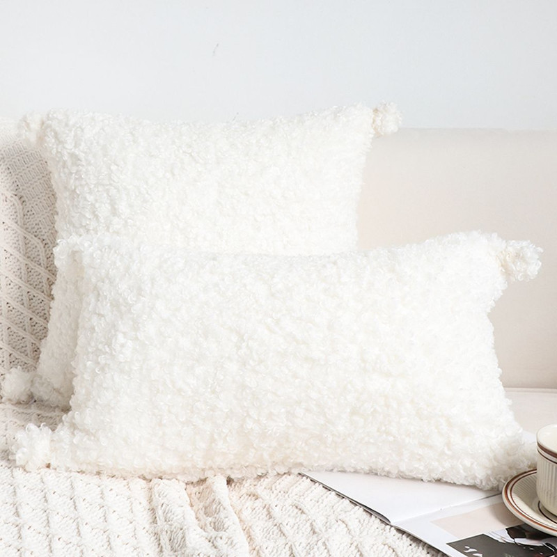 SOGA 2X 30x50cm Ivory Sherpa Lumbar Pillow With Tassel Details 5