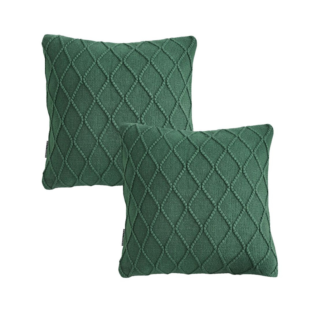 SOGA 2X 45cm Forest Green Diamond Knit Pillowcase 1