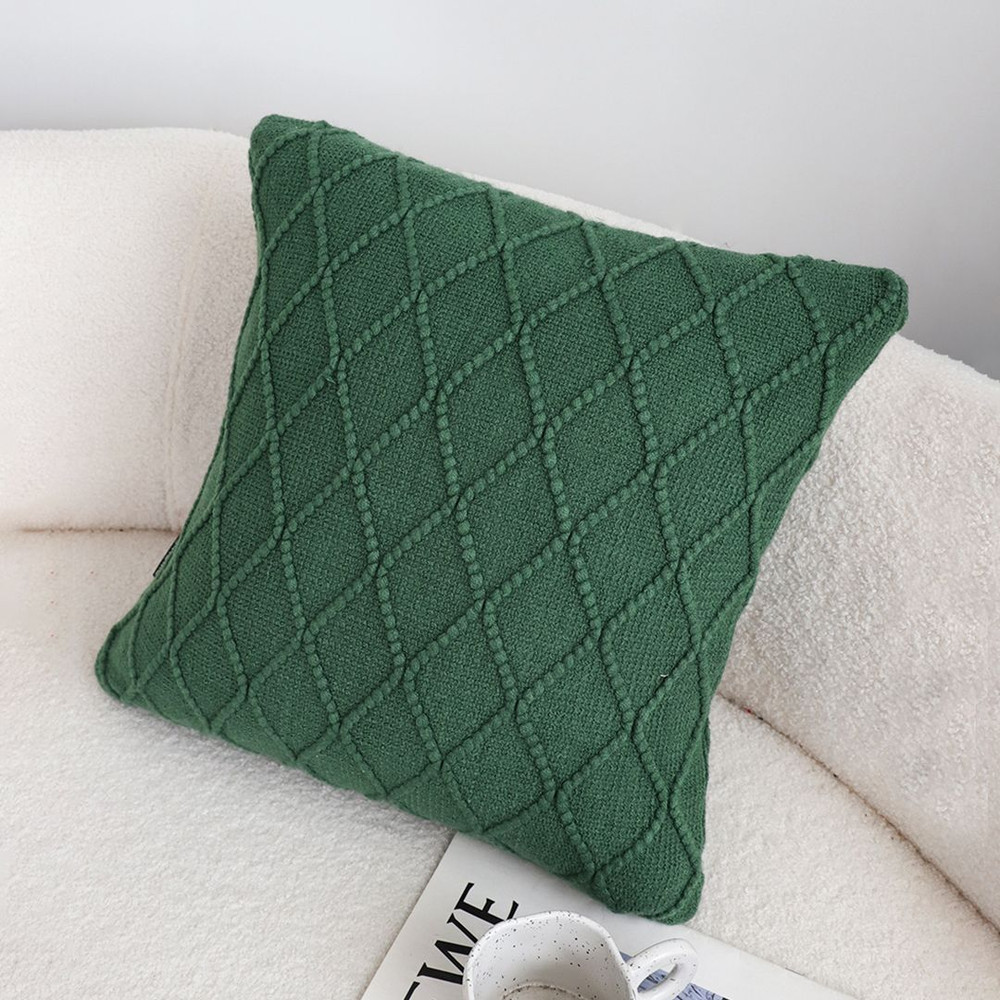 SOGA 2X 45cm Forest Green Diamond Knit Pillowcase 3
