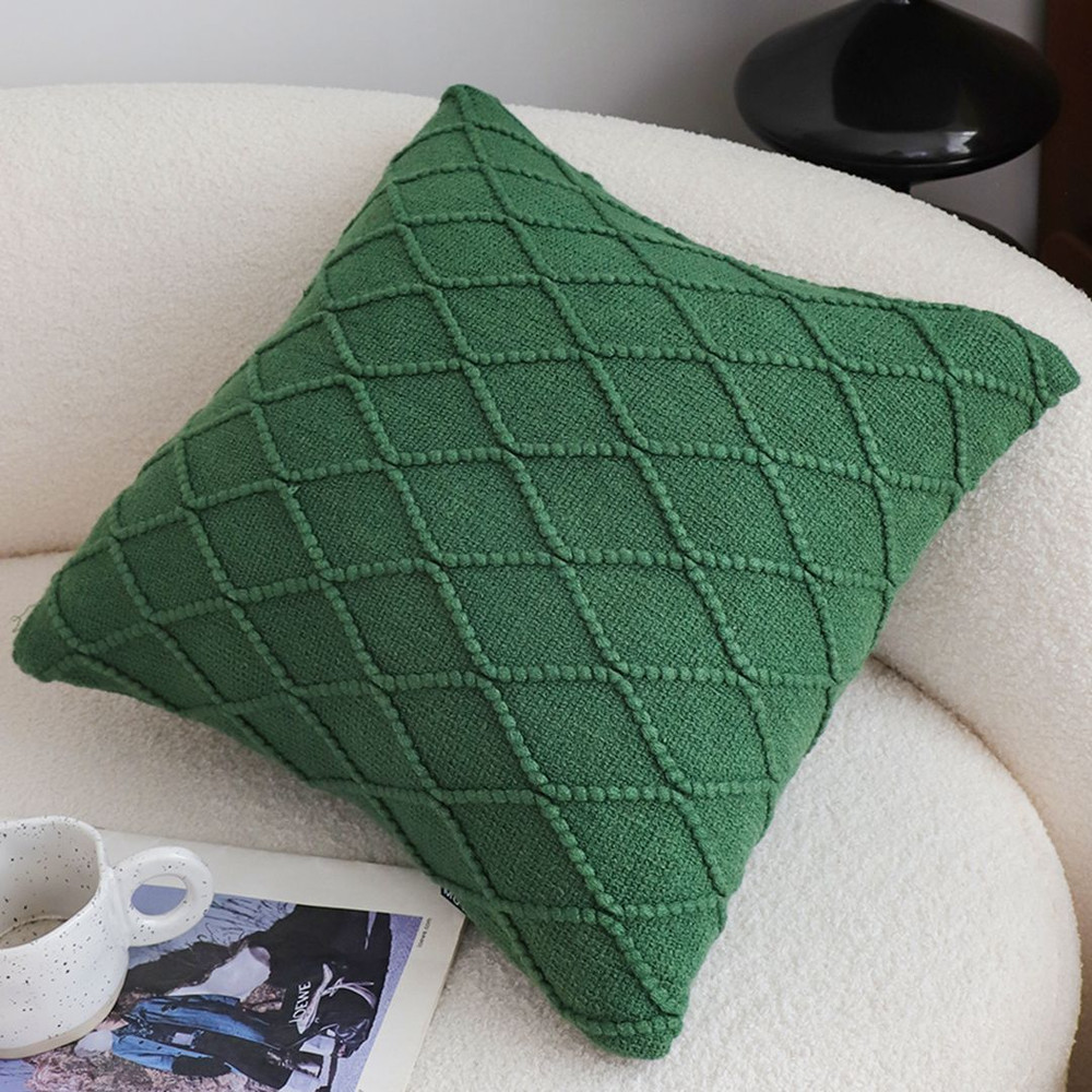 SOGA 2X 45cm Forest Green Diamond Knit Pillowcase 5