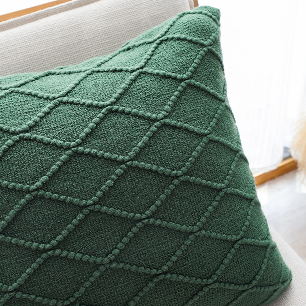 SOGA 2X 45cm Forest Green Diamond Knit Pillowcase 6
