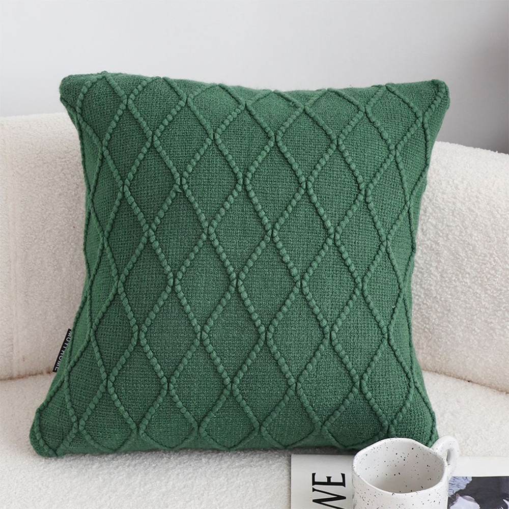 SOGA 2X 45cm Forest Green Diamond Knit Pillowcase 0