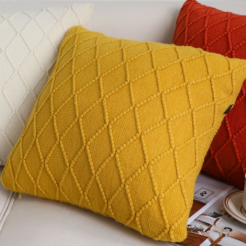 SOGA 2X 45cm Sunshine Yellow Diamond Knit Pillowcase 3