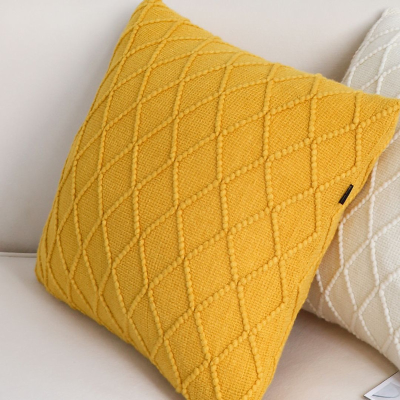SOGA 2X 45cm Sunshine Yellow Diamond Knit Pillowcase 4