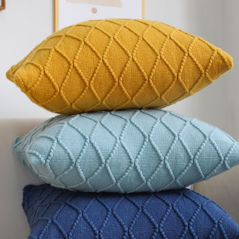 SOGA 2X 45cm Sunshine Yellow Diamond Knit Pillowcase 5