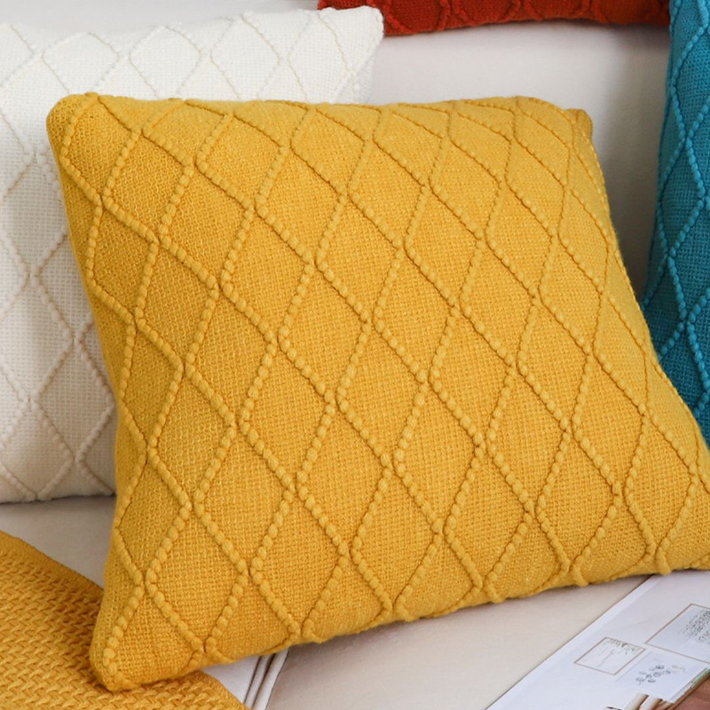 SOGA 2X 45cm Sunshine Yellow Diamond Knit Pillowcase 6