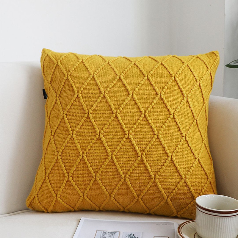 SOGA 2X 45cm Sunshine Yellow Diamond Knit Pillowcase 0