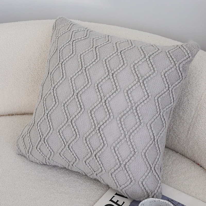 SOGA 2X 45cm Light Gray Diamond Knit Pillowcase 2