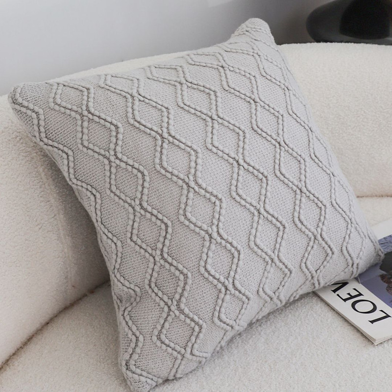 SOGA 2X 45cm Light Gray Diamond Knit Pillowcase 3