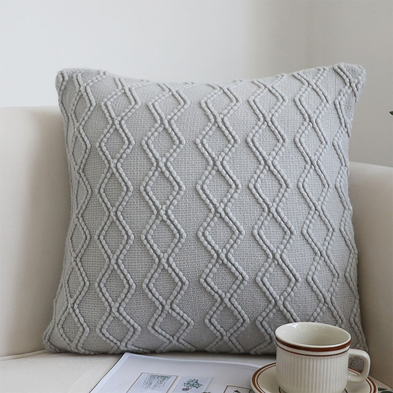 SOGA 2X 45cm Light Gray Diamond Knit Pillowcase 0