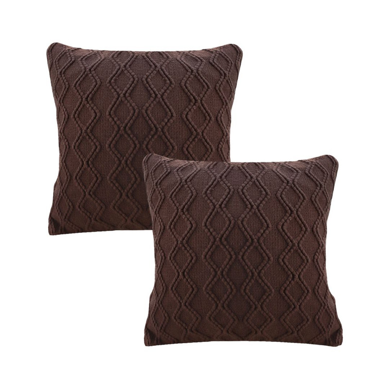 SOGA 2X 45cm Deep Chocolate Brown Diamond Knit Pillowcase 1