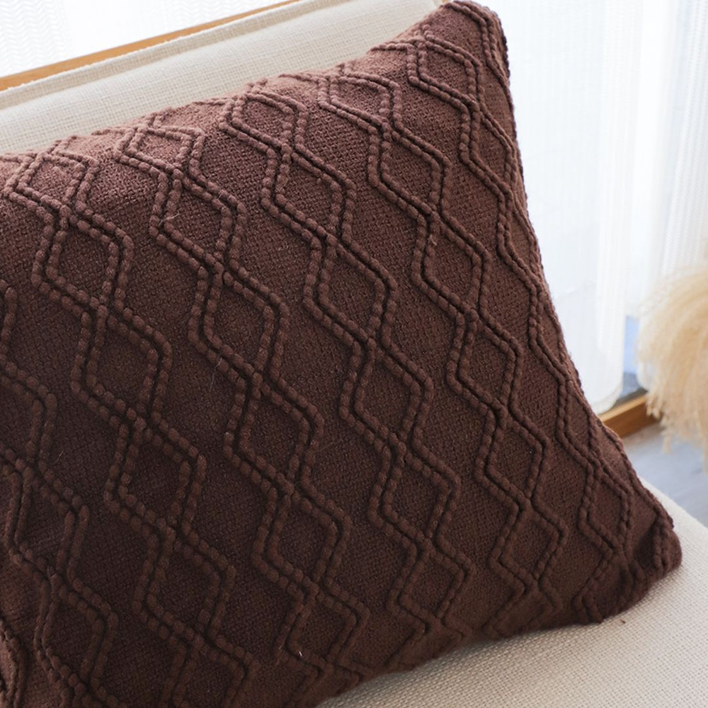 SOGA 2X 45cm Deep Chocolate Brown Diamond Knit Pillowcase 5